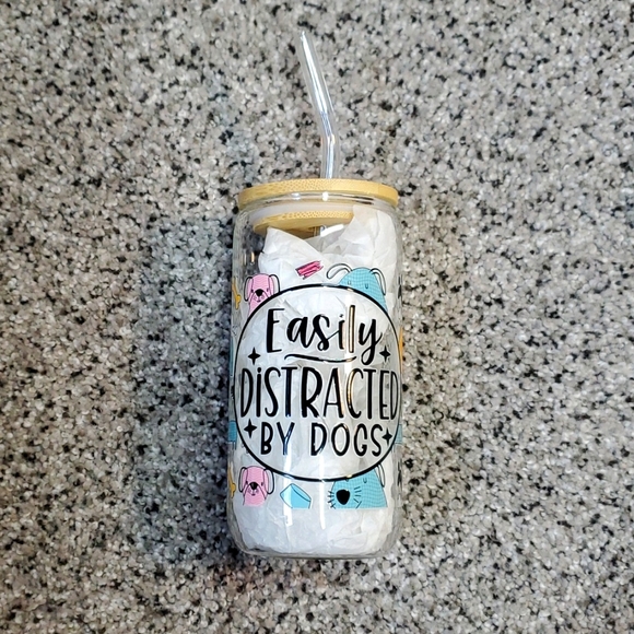 Other - 🧡4/$20 Bundle Select Items to Get Offer 🧡Dog 🐕 16oz Glass Cup with Bamboo Lid